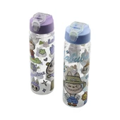 LABUBU ÇOCUK ÇİZGİ FİLM KARAKTER RESİMLİ SU MATARASI ŞEFFAF PLASTİK PİPETLİ KİLİTLİ KAPAK (5358) thumbnail 1