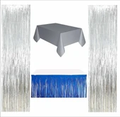 Gümüş Masa Örtüsü, Lacivert Masa Eteği, 2 Adet Gümüş Arka Fon thumbnail 1