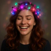 Kalp Püsküllü Gece Parıltısı 3 Modlu LED&apos;li Işıklı Taç Fuşya Renk (5358) thumbnail 1