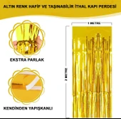 Altın Gold Renk Ekstra Metalize Parlak Saçaklı Arka Fon Perde İthal A Kalite 1x2 Metre (5358) thumbnail 1