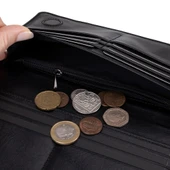 Aura Hakiki Deri, El Yapımı, Telefon Bölmeli, Kadın Cüzdanı, Kömür Siyahı thumbnail 4