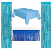 Mavi Masa Örtüsü, Lacivert Masa Eteği, 2 Adet Mavi Arka Fon thumbnail 1