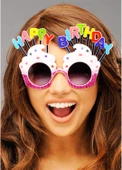 Happy Birthday Yazılı Beyaz Fuşya Renk Parti Gözlüğü 12x7 cm (5358) thumbnail 2