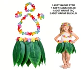 Çocuk Hawaii Kostüm Seti - Yaprak Etek &amp; Hawaii Set - 5 Parça (5358) thumbnail 1