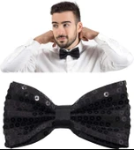 Gece Işıltısı Siyah Payetli Pullu Papyon 7x2 cm (5358) thumbnail 2