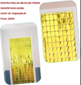 Ekstra Metalize Altın Renk Disko Dikdörtgen Kesim Kapı Perdesi Dekorasyon 1x2 Metre (5358) thumbnail 2