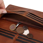 Aura Hakiki Deri, El Yapımı, Telefon Bölmeli, Kadın Cüzdanı, Açık Kahve thumbnail 4