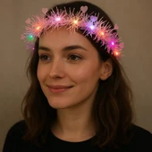 Kalp Püsküllü Gece Parıltısı 3 Modlu LED&apos;li Işıklı Taç Pembe Renk (5358) thumbnail 1