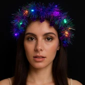 Kalp Püsküllü Gece Parıltısı 3 Modlu LED&apos;li Işıklı Taç Mor Renk (5358) thumbnail 1