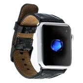Apple Watch Uyumlu Deri Kordon 42-44-45mm Kroko Siyah thumbnail 1