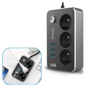 Isıya Dayanıklı Termal Akım Korumalı 2 Mt 10A 2500W 3lü Priz ve 3 Usbi 2.1A Uzatma Kablosu (5358) thumbnail 1