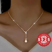 Daisy ayarlanabilir gümüş zincir inci detaylı 925 ayar gümüş kadın kolye thumbnail 2