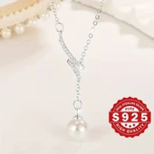 Daisy ayarlanabilir gümüş zincir inci detaylı 925 ayar gümüş kadın kolye thumbnail 3