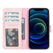 Apple iPhone 13 Uyumlu Deri Cüzdanlı Kılıf NU2 Pembe thumbnail 2