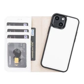 Apple iPhone 13 Mini Uyumlu Deri Cüzdanlı Kılıf F3 Beyaz thumbnail 5
