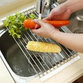 Evye Üstü Katlanır Nihale Paslanmaz Çelik Pratik Sebze Meyve Bulaşık Kurutma Süzgeci thumbnail 5