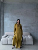 BİÇOMİ Pantolon yırtmaçlı elbise ikili triko takım yeşil elf thumbnail 1