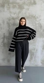 Çizgili ispanyol kol triko boğazlı kazak siyah elf thumbnail 3
