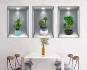 3D Çiçek Vazo Duvar Sticker 3 lü Set GRİ Fon thumbnail 2