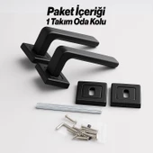Oda Kapı Kolu Seti Kare Rozetli Sessiz Mekanizma Uyumlu Şık İç Kulp Takımı Mat Siyah Modern thumbnail 2
