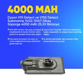 Dyson V15 Detect ve V15S Detect Submarine SV22/SV47 Dikey Süpürge 4000 mAh 25.2 V  Batarya – Orjinal Uyumlu Uzun Ömürlü, Yüksek Performans Pil thumbnail 3