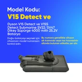 Dyson V15 Detect ve V15S Detect Submarine SV22/SV47 Dikey Süpürge 4000 mAh 25.2 V  Batarya – Orjinal Uyumlu Uzun Ömürlü, Yüksek Performans Pil thumbnail 2