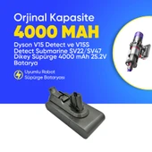 Dyson V15 Detect ve V15S Detect Submarine SV22/SV47 Dikey Süpürge 4000 mAh 25.2 V  Batarya – Orjinal Uyumlu Uzun Ömürlü, Yüksek Performans Pil thumbnail 1