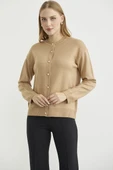 Düğme Detaylı Sıfır Yaka Triko Hırka - Kamel thumbnail 1