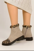 Leopar Detaylı Bej Hakiki Deri Kadın Bot thumbnail 2