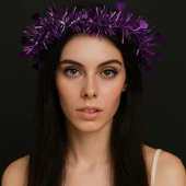 Kalp Püsküllü Gece Parıltısı 3 Modlu LED'li Işıklı Taç Mor Renk (5365) thumbnail 2