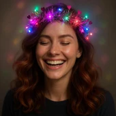 Kalp Püsküllü Gece Parıltısı 3 Modlu LED&apos;li Işıklı Taç Fuşya Renk (5365) thumbnail 1