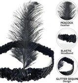 Siyah Renk Tüylü Çarliston Saç Bandı Kafa Bandı (5365) thumbnail 3