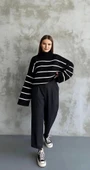 Çizgili ispanyol kol triko boğazlı kazak siyah elf thumbnail 3