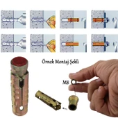 8 Adet Tapalı Çekme Çelik Dübel M12x45 mm Genleşmeli İç Diş M8 Montaj Bağlantı Aparat thumbnail 2