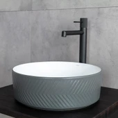 Lena Tezgah Üstü Lavabo (Mat Gri-Beyaz) E-W5002GB thumbnail 3