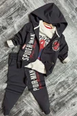 Erkek Çocuk Digital Ağ ve Yazı Baskılı Kapüşonlu Siyah Ceket Eşofman Takım thumbnail 1