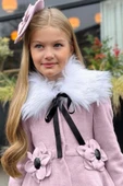 Kız Çocuk Kürk Yakalı Önü Çiçek Ve Elmas Taş Detaylı Pudra Kaşe thumbnail 5