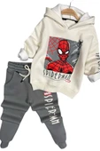Erkek Çocuk Örümcek Adam Digital Baskılı Kapşonlu Sweat Gri Eşofman Takım thumbnail 5