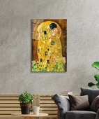 Gustav Klimt Öpücük Cam Tablo, Ev ve Ofis Duvar Dekoru, Hediyelik Büyük Temperli 4 mm Cam Tablo thumbnail 2