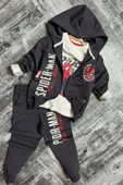 Erkek Çocuk Digital Ağ ve Yazı Baskılı Kapüşonlu Siyah Ceket Eşofman Takım thumbnail 1