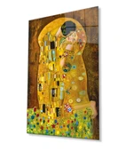 Gustav Klimt Öpücük Cam Tablo, Ev ve Ofis Duvar Dekoru, Hediyelik Büyük Temperli 4 mm Cam Tablo thumbnail 9