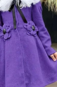 Kız Çocuk Kürk Yakalı Önü Çiçek Ve Elmas Taş Detaylı Mor Kaşe thumbnail 5