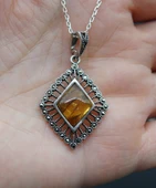 925 Ayar Gümüş Kehribar Kadın Kolye sk000148 thumbnail 3