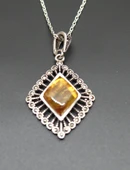 925 Ayar Gümüş Kehribar Kadın Kolye sk000148 thumbnail 2