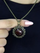 Doğal Taş Akik Doğal Taşlı Desenli Otantik Kadın Kolye 45 Cm Zincirli euk28a thumbnail 1