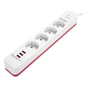 S-link SPG403U 1.5m 1.5mm 100% Bakır 750 Joule 3 Usb 5V2.4A 4lü Anahtarlı Akım Korumalı Priz - 16637 thumbnail 1