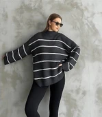 Çizgili ispanyol kol triko boğazlı kazak antrasit elf thumbnail 1