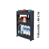Slim Organizer 3 Katlı Plastik Banyo / Mutfak Düzenleyici Raf – Antrasit (49,5 × 14 × 80 cm) thumbnail 3