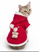 Bear Snow Kırmızı Xmas Kedi Kıyafeti | Kapüşonlu Polar Noel Sweatshirt | Küçük Irklar İçin thumbnail 6