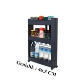 Slim Organizer 3 Katlı Plastik Banyo / Mutfak Düzenleyici Raf – Antrasit (49,5 × 14 × 80 cm) thumbnail 4